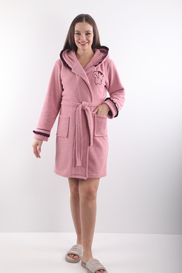 100% Bamboo Women's Hooded Embroidered Dressing Gown / Bathrobe