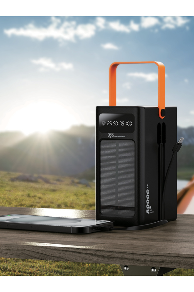 GPW-05 80.000mAh Solar Powerbank – 4xUSB-A, Qualcomm 3.0 Hızlı Şarj, Dahili Lightning & USB-C Ka - 3