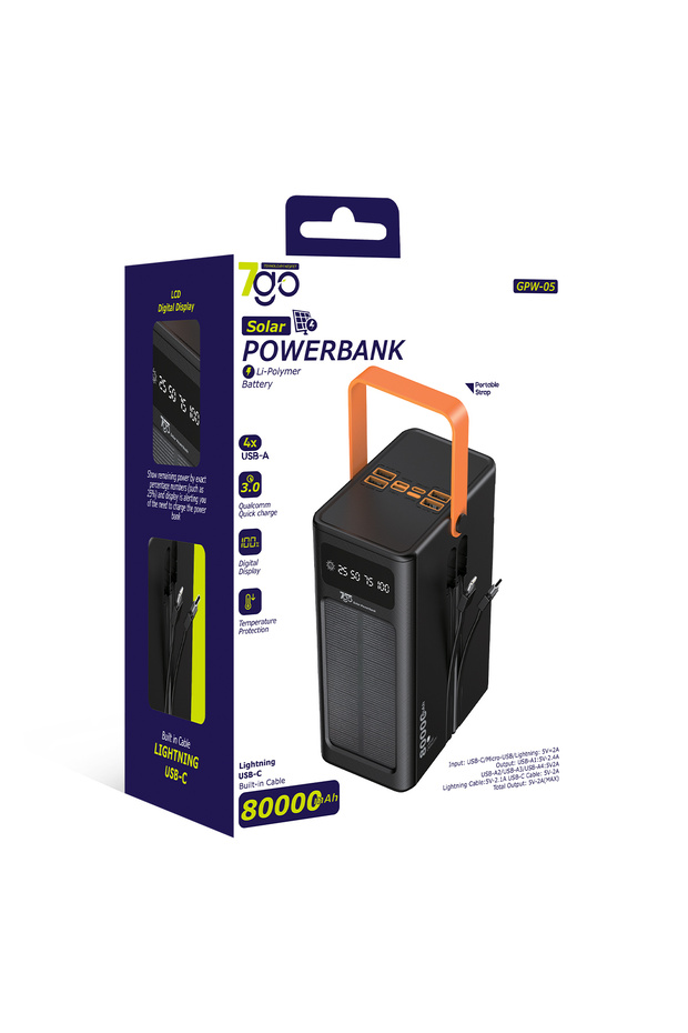 GPW-05 80.000mAh Solar Powerbank – 4xUSB-A, Qualcomm 3.0 Hızlı Şarj, Dahili Lightning & USB-C Ka - 4