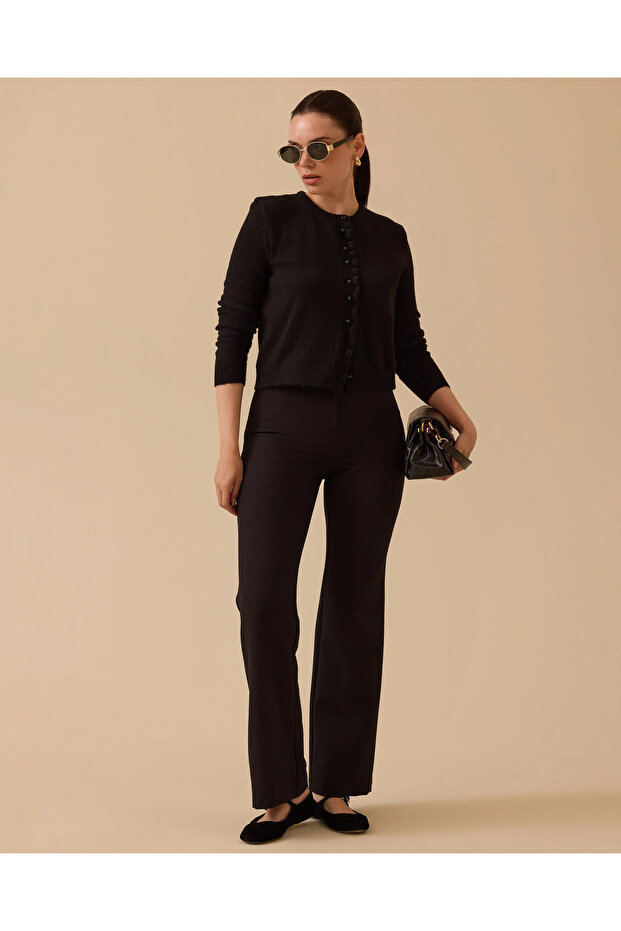 Düğmeli Bel Boy Triko Hırka - 2