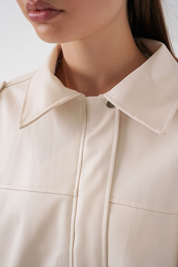 Kadın Oversize Deri Ceket 1055 - Ekru - 6
