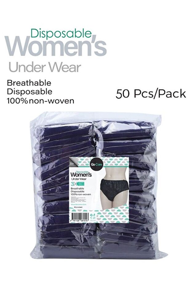 Disposable Women's Underwear, 100% Non-Woven, Breathable, 50 Pieces Pack, Black