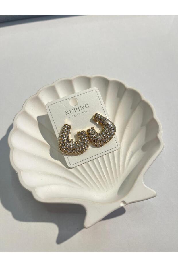 Taşlı Oval Model Çelik Küpe - 1