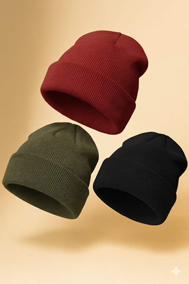 Unisex Basic Knitwear Beanie 3 Pack
