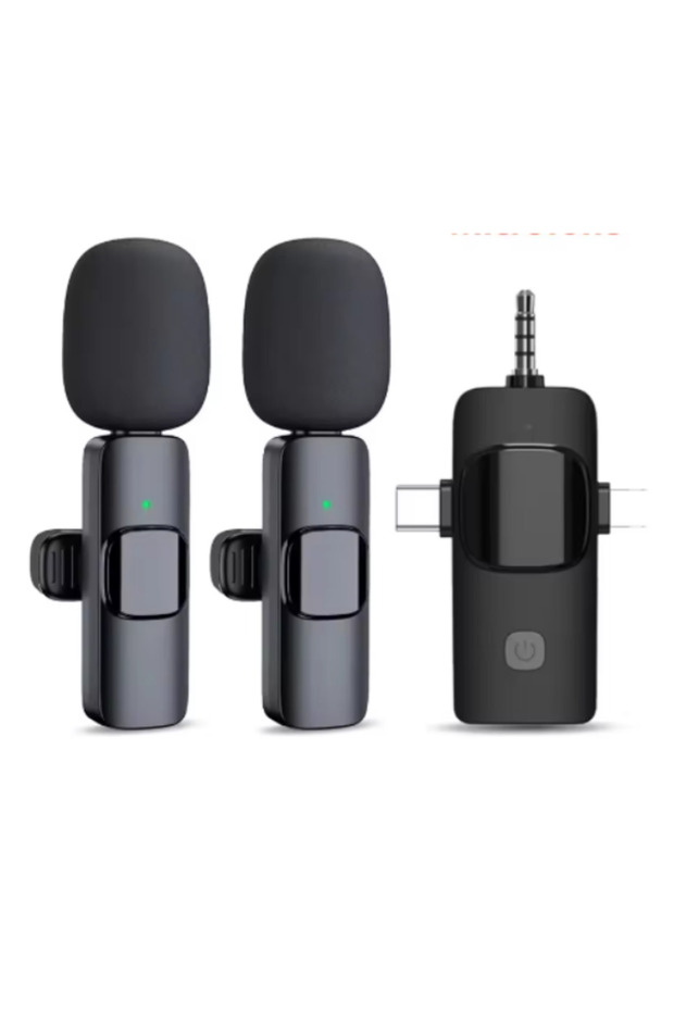 Kablosuz Yaka Mikrofonu 2'li Wireless Mikrofon Seti – Type-C, 3.5mm – YouTube, Canlı Yayın, Röportaj - 1