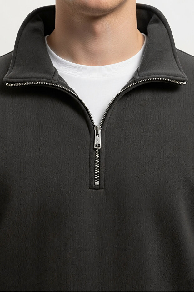 سويت شيرت رجالي أساسي بسحاب نصفي مدخن - 3