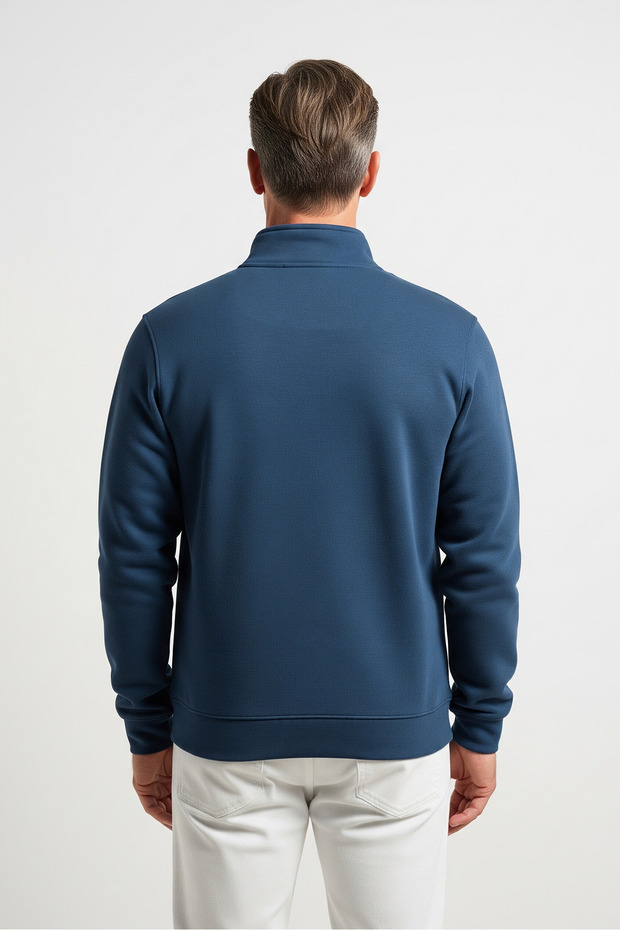 Men's Basic Blue Half Zip Sweatshirt - 4