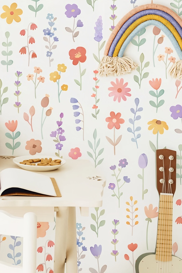 Colorful Meadow Flowers Wall Sticker Set - Watercolor Meadow Flowers Sticker Set