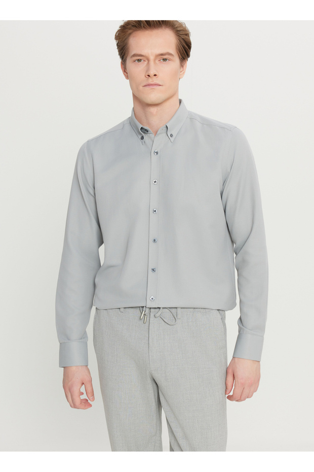 Tailored Fit Buttoned Collar Gray Men's Shirt Ace020261599_Gri