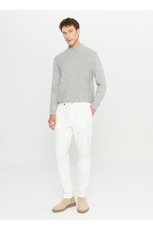 Normal Waist Normal Leg Slim Fit Ecru Men's Trousers Ace001261371_Ekr