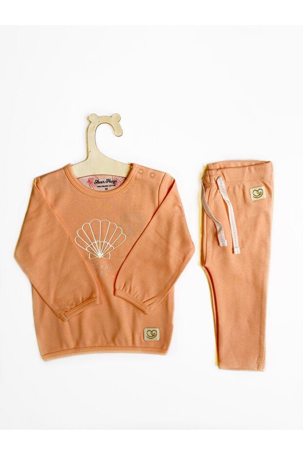 Girls’ Outfit Set – Plain Orange Full Sleeve Top & Matching Full-Length Leggings