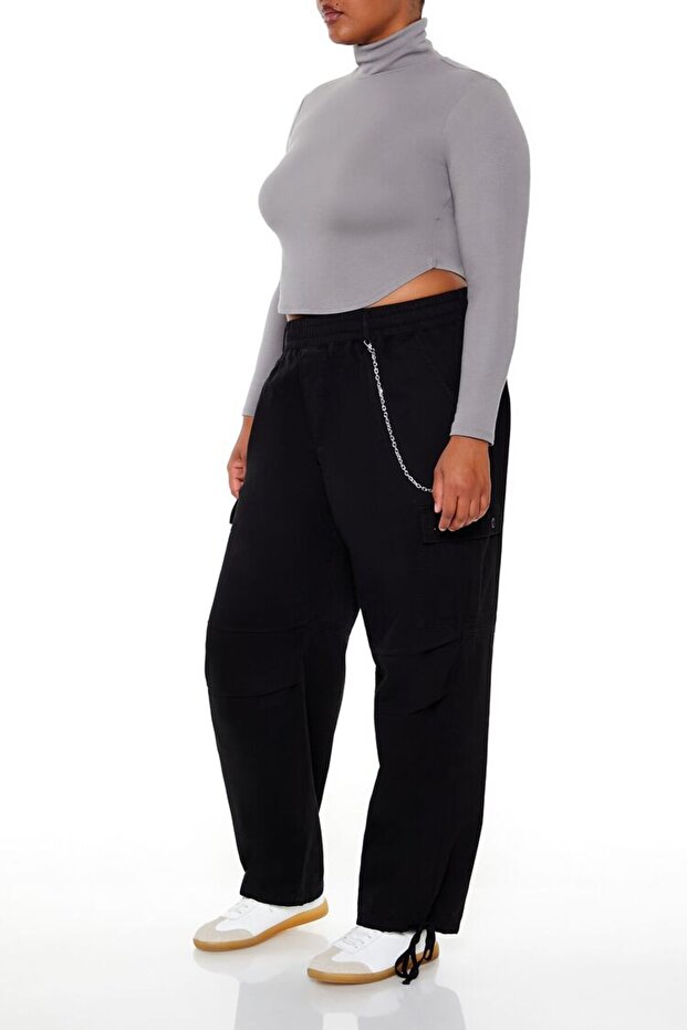 Plus Size Twill Kargo Pantolon - 4