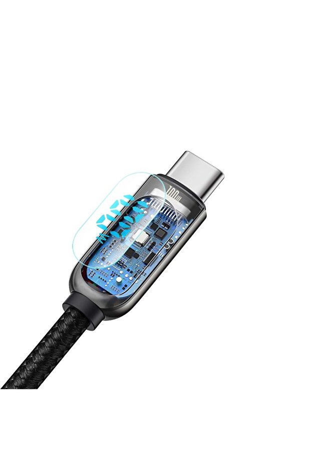 Led Display Hızlı Şarj Kablosu Type-C 100W - 1 Metre Siyah - 4