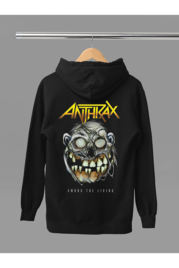 Anthrax Printed Cotton Long Sleeve Ribbed 3-Ply Hooded Rock Sweatshirt