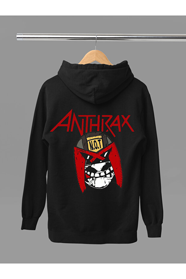 Anthrax Printed Cotton Long Sleeve Ribbed 3-Ply Hooded Rock Sweatshirt