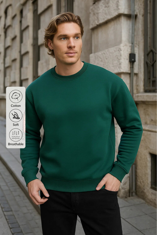 Men's Crew Neck Casual Dark Green Sweatshirt
