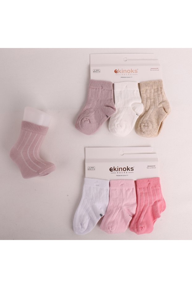 6-Piece Pack of Stitch-Free Washed Plain Baby Girl Socks