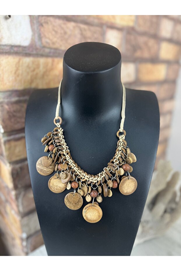 Ahşap el yapımı tarz kolye - 1