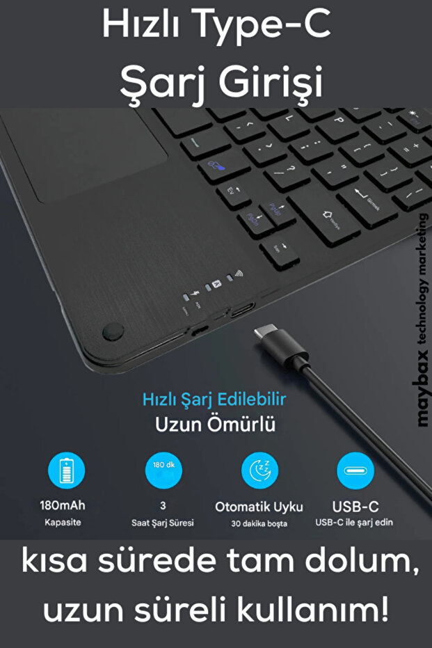 Tüm Cihazlara Uyumlu Akıllı Taşınabilir Şarjlı Kablosuz Bluetooth & Wireless Klavye Touchpad (Mouse) - 8