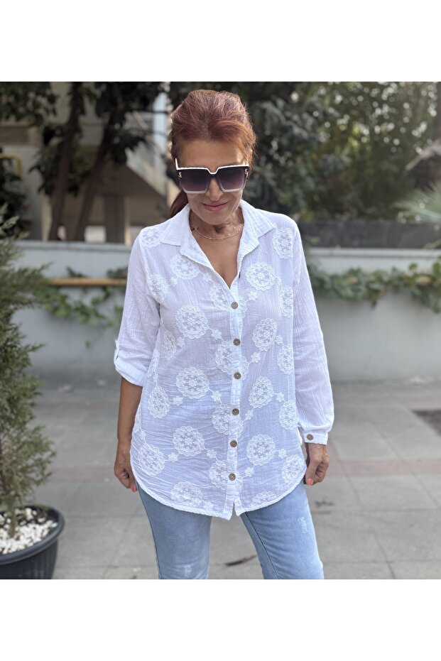 Brode Pattern Shirt White - 3