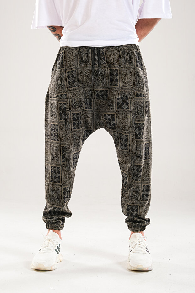 بنطلون حريمي بنقشة البوكر باللون الأخضر - 2