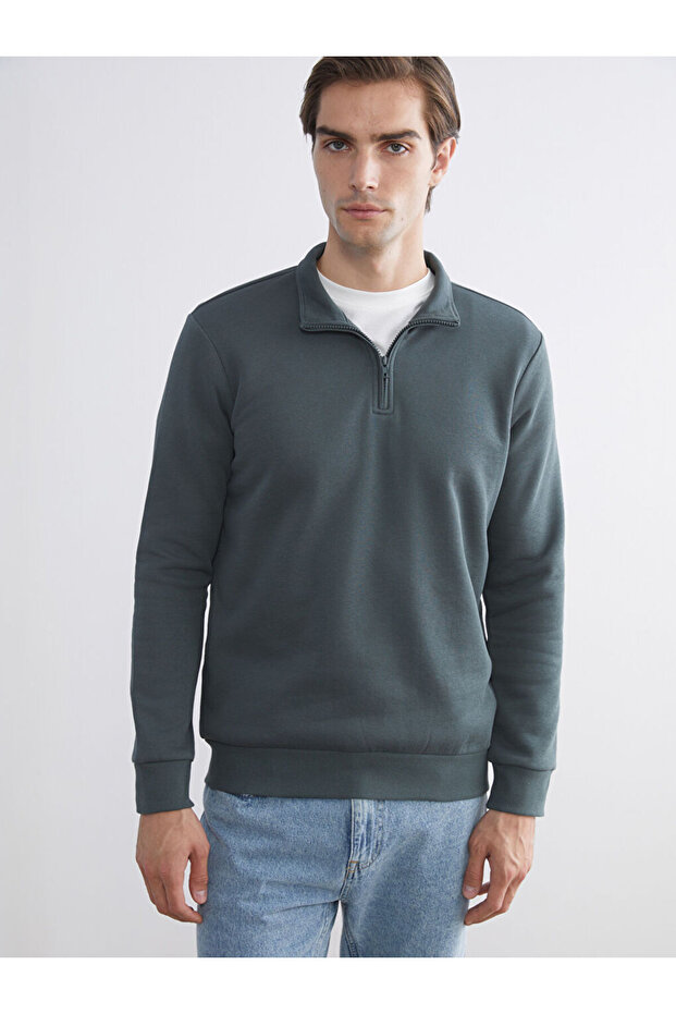 Rmz Gi̇yi̇m Farkiyla Dik Roba Collar Long Sleeve Men's Thick Sweatshirt