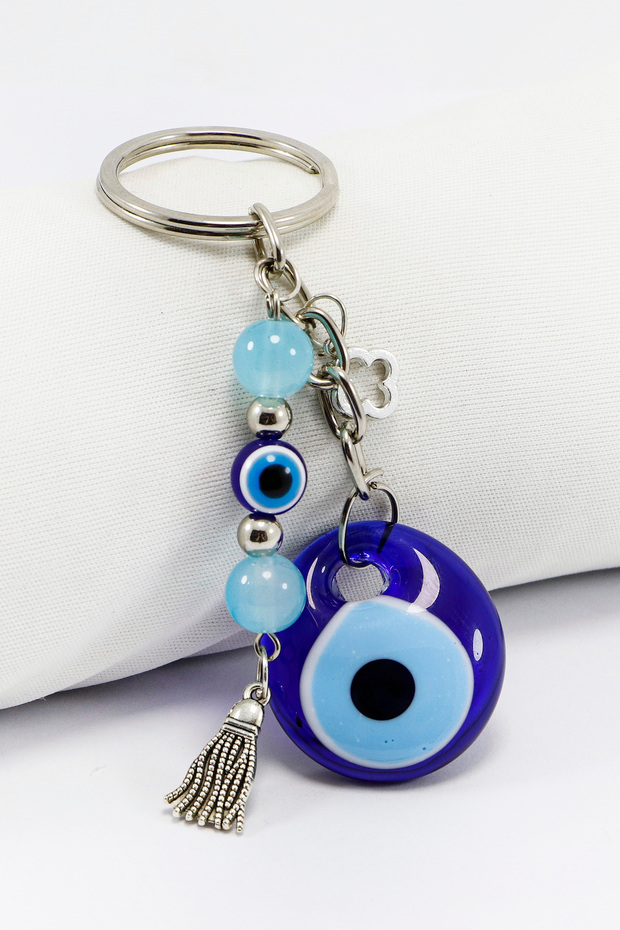 Handmade Glass Evil Eye Beaded Cluster Turquoise Beaded Keychain, New Bag Ornament