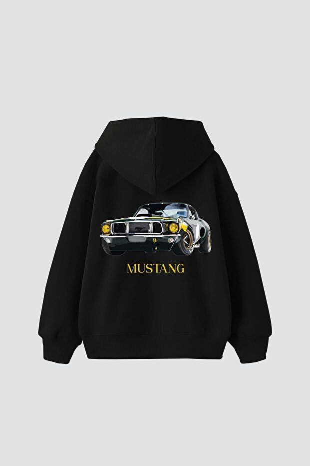 هودي أسود كبير الحجم مطبوع عليه Old Mstng للجنسين