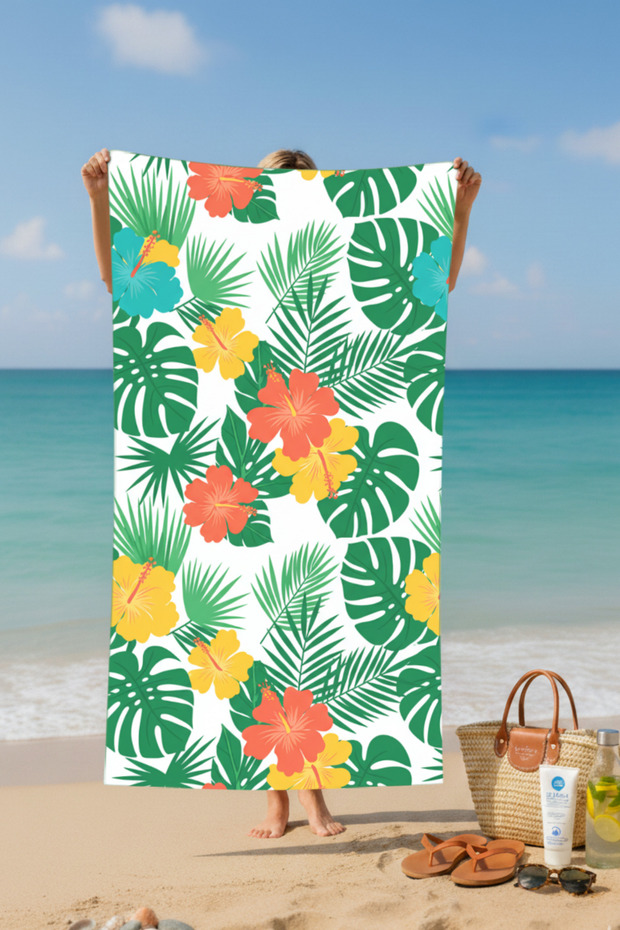 منشفة حمام قطنية بنمط أوراق الشجر - 75x150 سم - 2