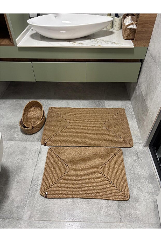 Vndk Jute, Wicker, Bath Mat Set, Bathroom Basket Set, Mat Set Toilet Seat Set Bath Set