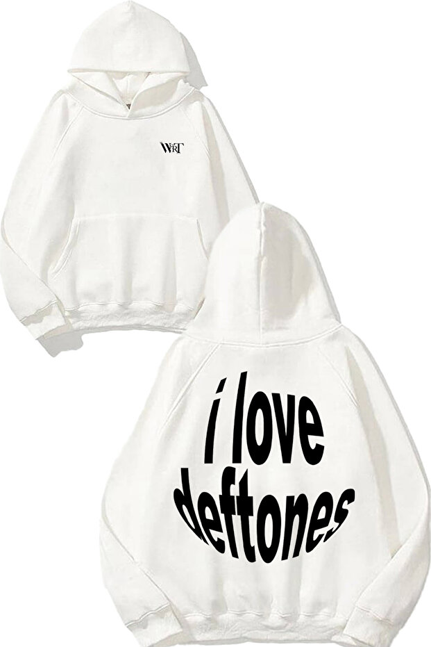 سويت شيرت أبيض بقلنسوة مطبوع عليه تصميم Deftones 21