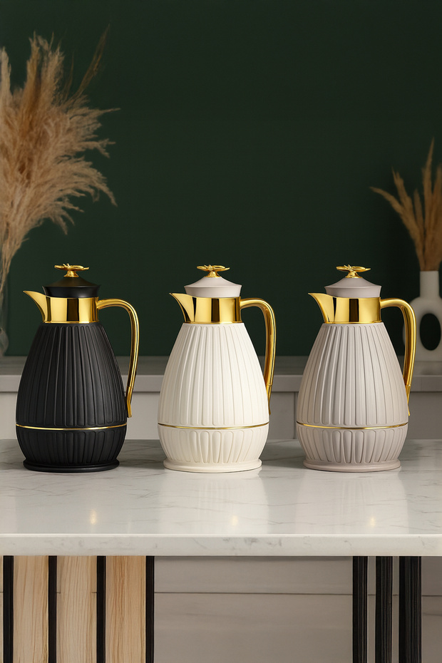 Gold Detailed Luxury Stainless Steel Thermos Jug-1 Lt.