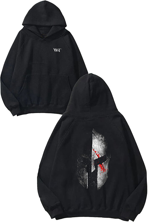 Spartan 9 Design Back Printed Black Hooded Sweatshirt