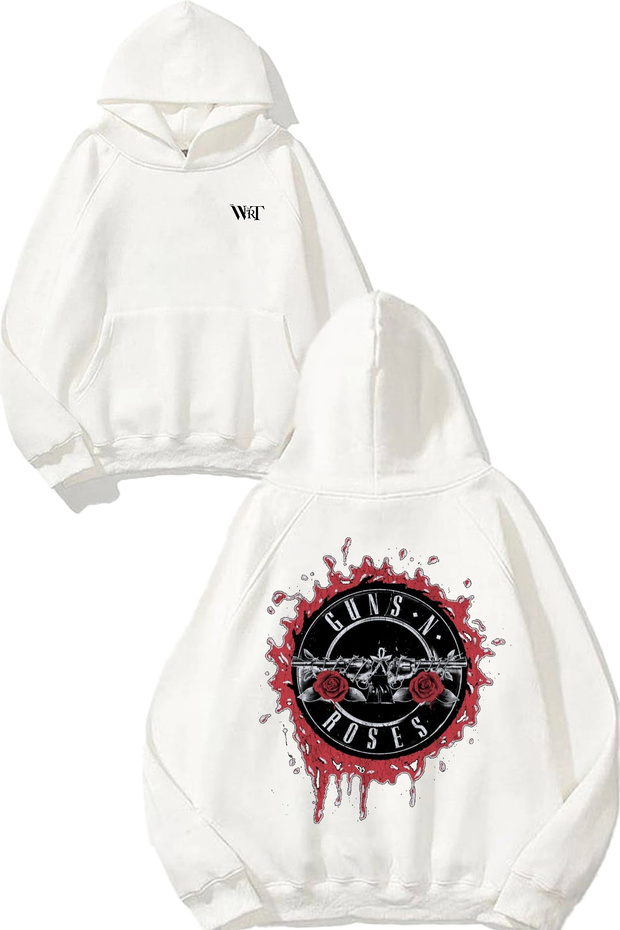 Guns N Roses 18 Design Back Printed White Hooded Sweatshirt