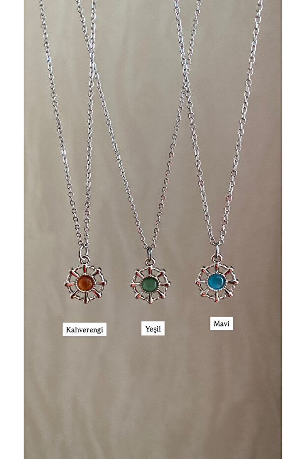 Steel Opal Stone Round Rudder Silver Necklace, Valentine's Day Gift