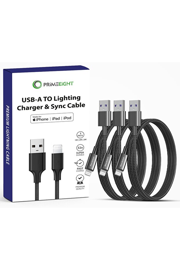 [3 قطع] كابل Lightning لأجهزة Apple iPhone iPod iPad 1/2/2 متر شحن سريع متوافق مع جميع أجهزة iPhone