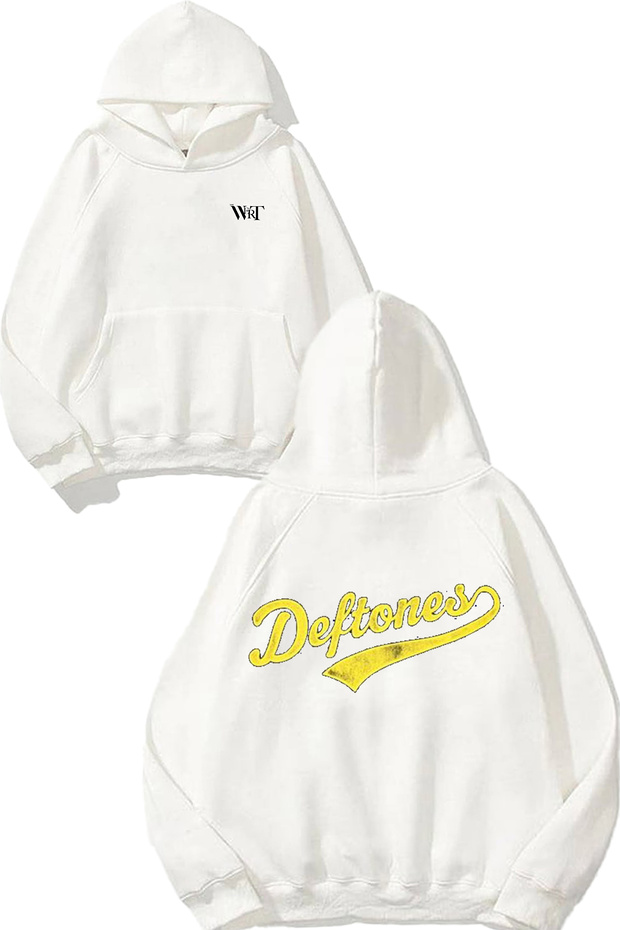 سويت شيرت أبيض بقلنسوة مطبوع عليه تصميم Deftones 15