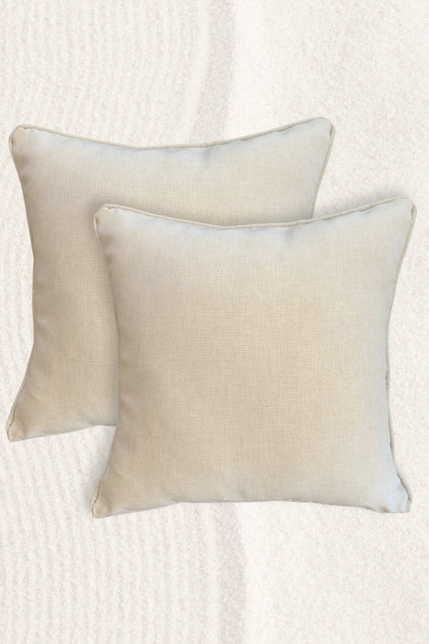 Linen Textured Throw Pillow Cover with Wick Detail - Set of 2