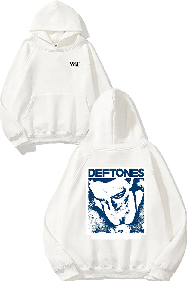 سويت شيرت أبيض بقلنسوة مطبوع عليه تصميم Deftones 2