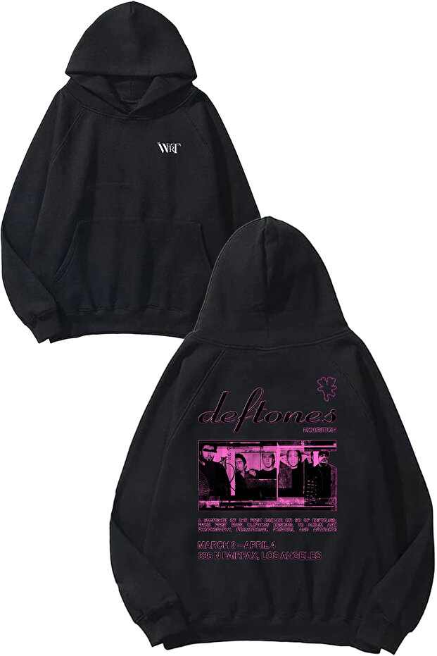 سويت شيرت بقلنسوة أسود مطبوع عليه تصميم Deftones 19