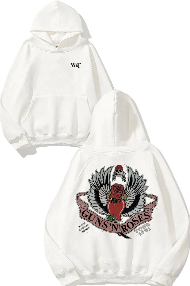 Guns N Roses 17 Design Back Printed White Hooded Sweatshirt