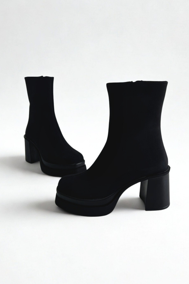 Black Nubuck Thick Heeled Women's Boots P8023
