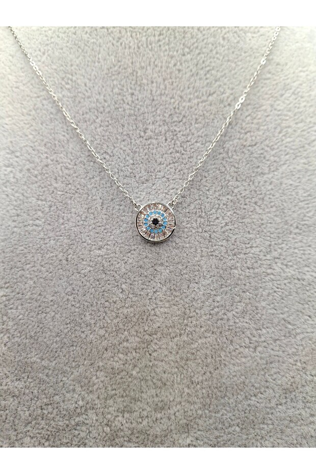 Silver Color Stone Evil Eye Bead Model Steel Necklace