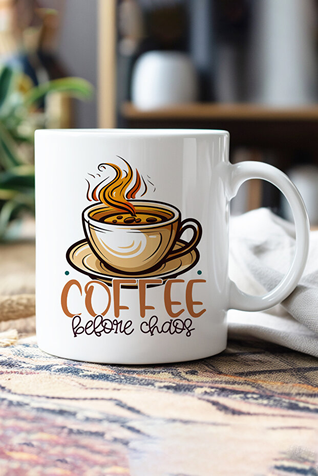 كوب هدية مطبوع عليه Coffee Before Chaos
