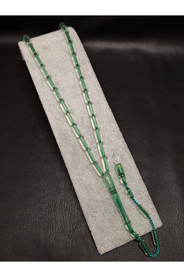 Green Transparent Color Powder Amber Prayer Beads 33 Grains Cut and Polished Model with Tassels