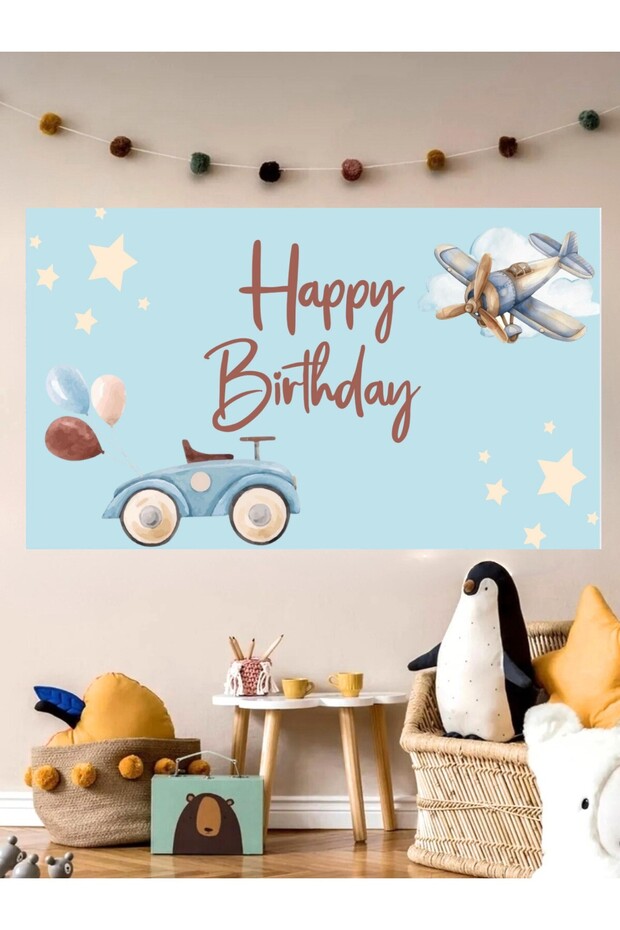 Retro Airplane Themed Custom Birthday Banner Backdrop60X100 Vinyl Tarpaulin Banner Birthday Partysetdecoration