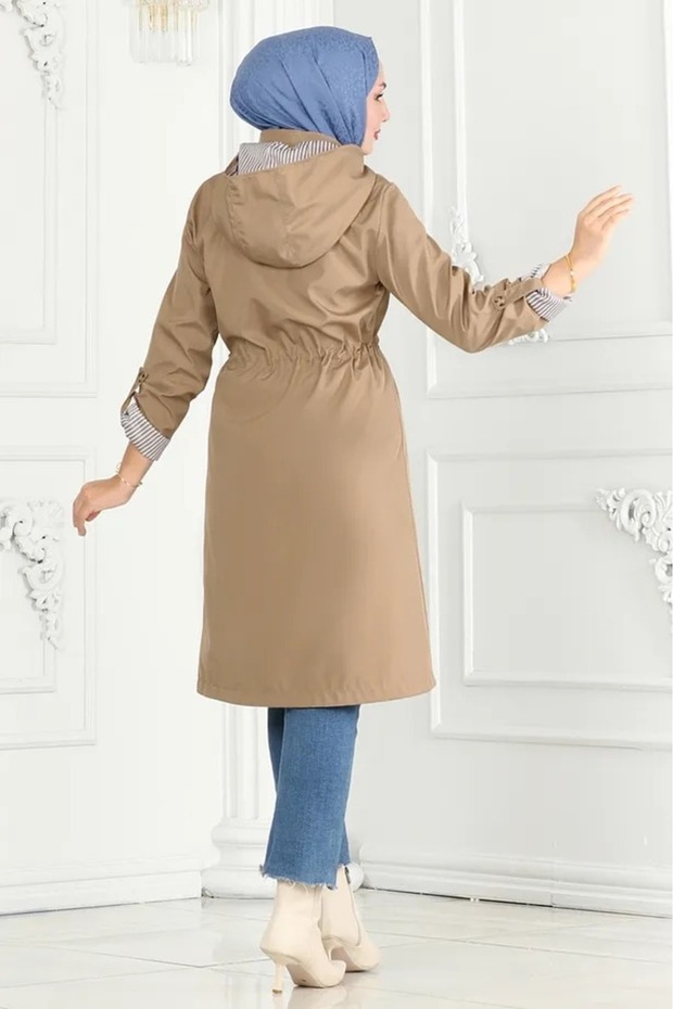 Trench Coat with Drawstring Waist - 3
