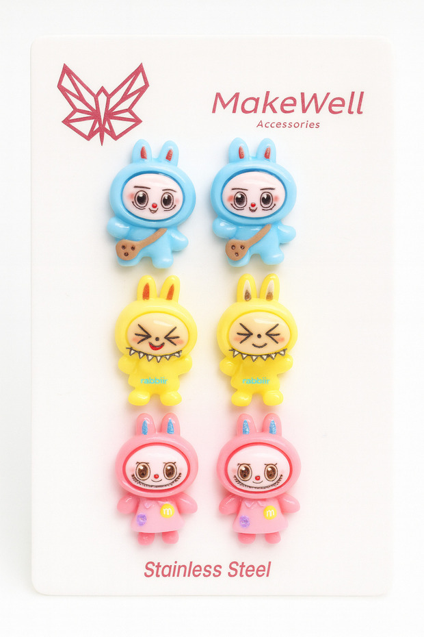 Steel Needle Labubu Kuromi My Melody Rabbit Design Steel Needle Earring Set