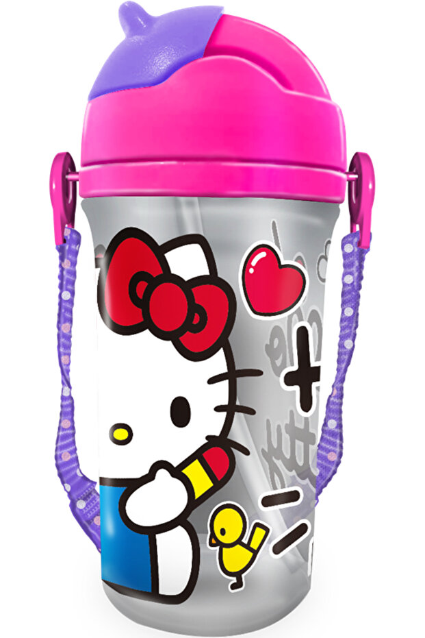 Water Bottle with Special Strap 400ML – White & Pink