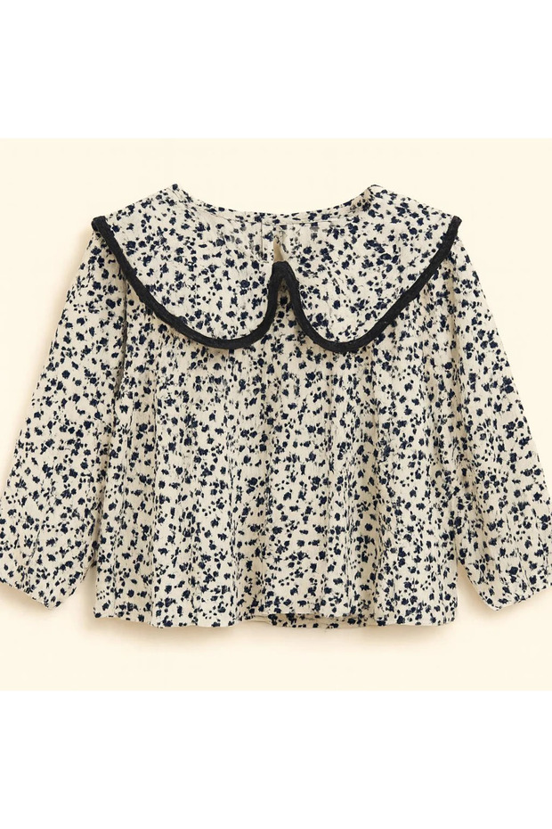 Navy blue floral ruffled children's blouse